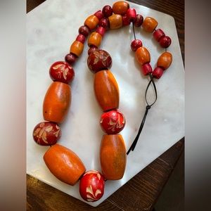 Chunky 70’s Painted Wooden Beads STATEMENT Necklace / BUTTERFLY Beaded Necklace